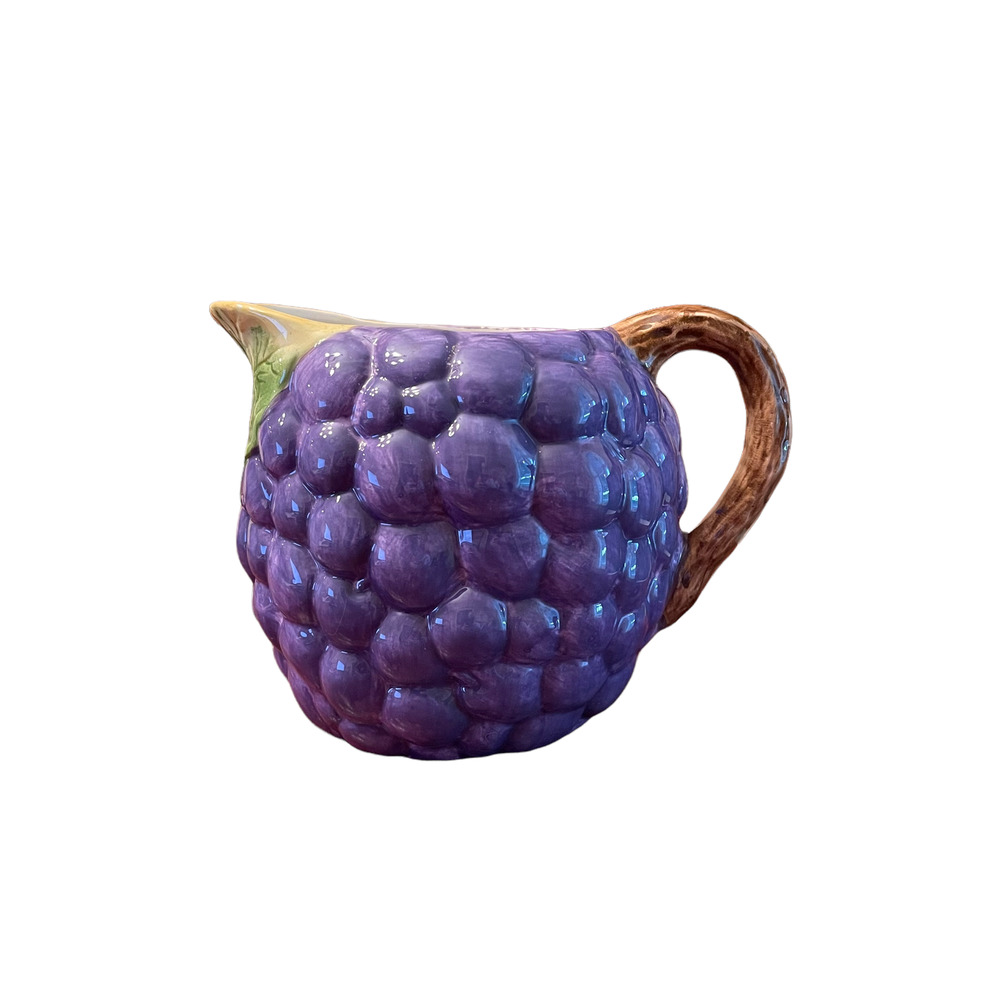 Vintage Hand Painted Ceramic Grape Pitcher Unmarked 6" Folk Art‎